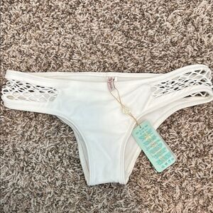 Luli Fama White Cheeky Bikini with Intricate Side Details